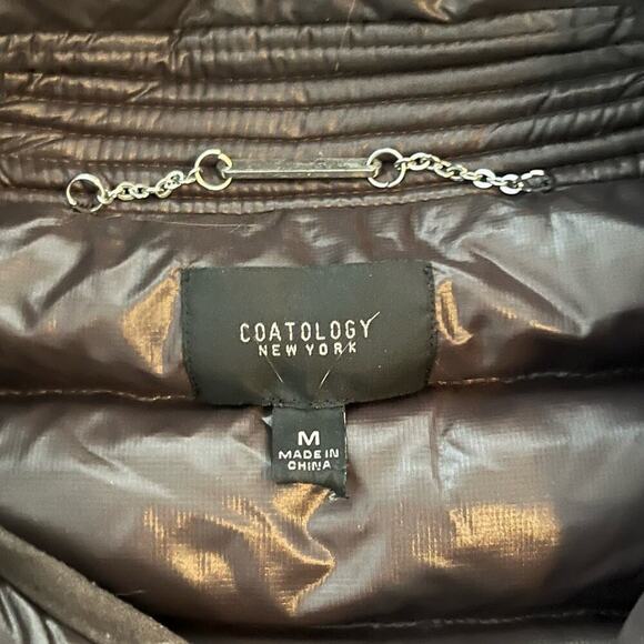 Coatology Brown Packable Puffer Jacket Medium Brown 95% Down Double Breasted - Picture 3 of 12